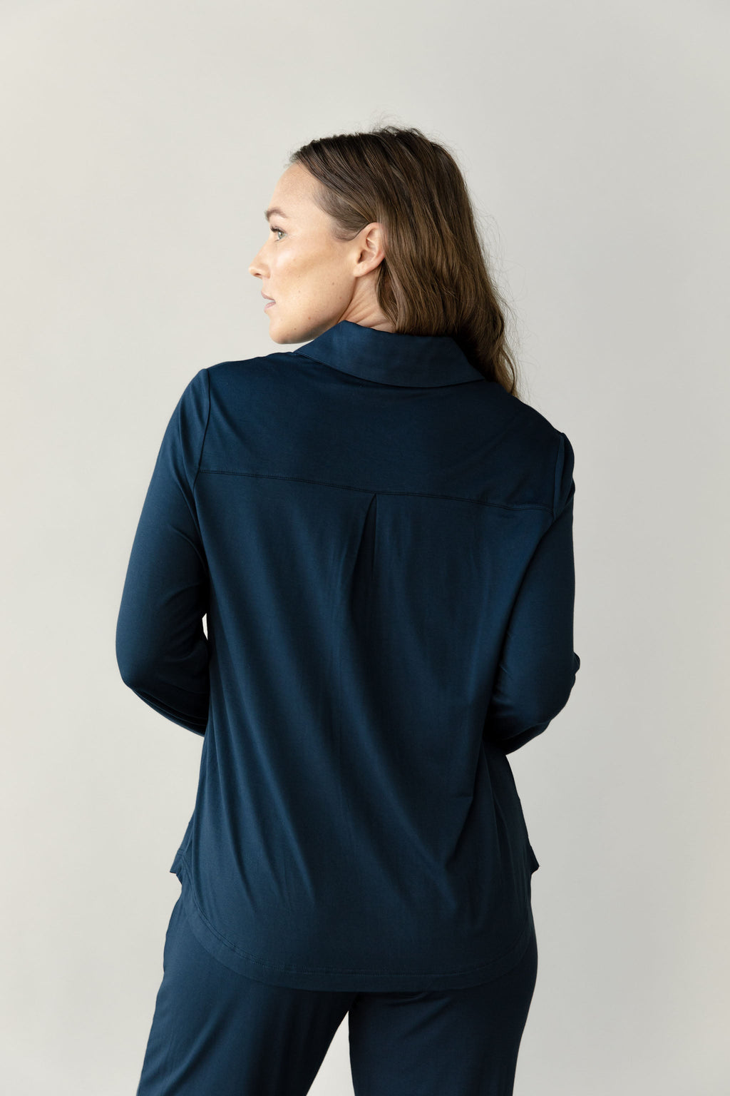 Women's Bamboo Stretch-Knit Collared Long Sleeve Button Down - Last Chance